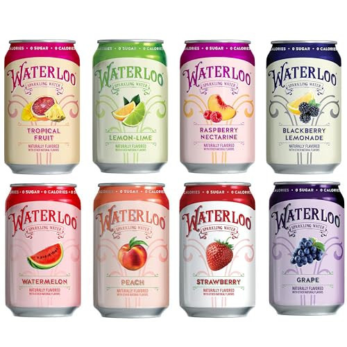 Waterloo Sparkling Fruit Flavored Water, Multi-Flavor Variety Pack | Zero Calorie | Zero Sugar | Zero Sodium | Zero Calories | Naturally flavored, 12 Fl Oz with Fitluv packaging (8 Flavor Variety, Pack of 24) | Amazon (US)