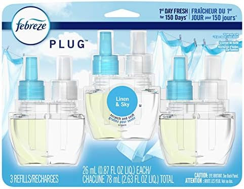 Febreze Odor-Eliminating Plug Air Freshener Refills, Linen & Sky, 3 Count | Amazon (US)