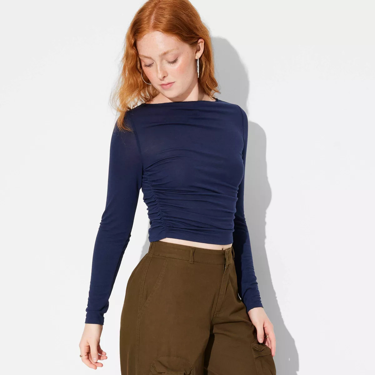 Women's Long Sleeve Boat Neck Ruched Top - Wild Fable™ | Target