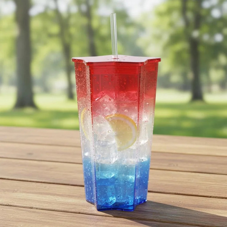 Star-Shaped Plastic Tumbler with Straw, Red/White/Blue, 25 oz, Patriotic by Way To Celebrate - Wa... | Walmart (US)