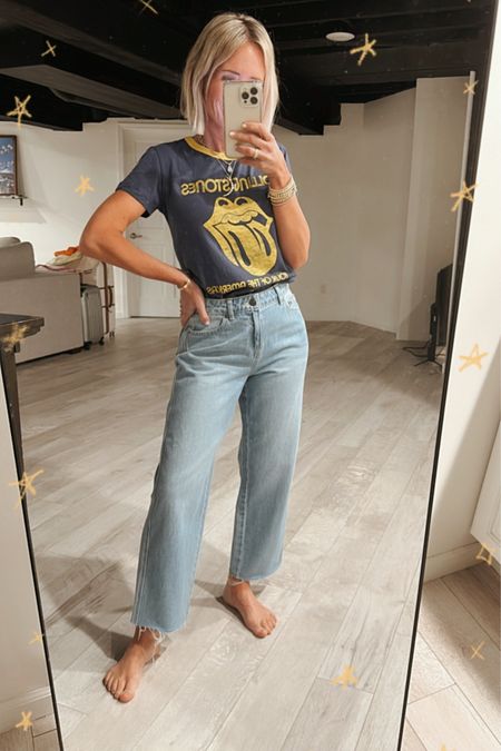 Target denim- so good!  In size 0 fit TTS, I did have to cut them to my preferred length about an inch off

Graphic tee- runs small- supposed to be snug/ retro. I did small

#LTKstyletip #LTKFind #LTKunder50