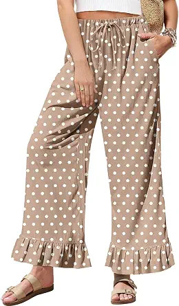 TARSE Women's Linen Wide Leg Pants Drawstring Ruffle Hem Trousers | Casual Drawstring Palazzo Pan... | Amazon (US)