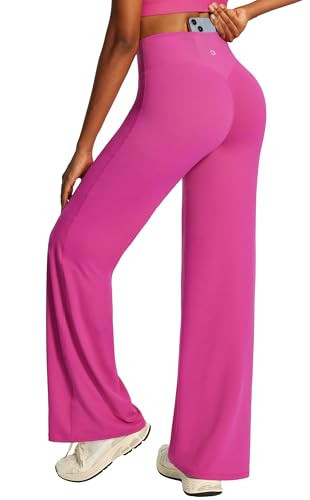 Wide Leg Yoga Pants for Women Butt Lifting Straight Leg Leggings High Waist Tummy Control No Front Seam Workout Sweatpants Pink | Amazon (US)