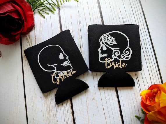 Till death do us part skull Can Coolers set of 2. Wedding gift// bridal shower gift// Halloween w... | Etsy (US)