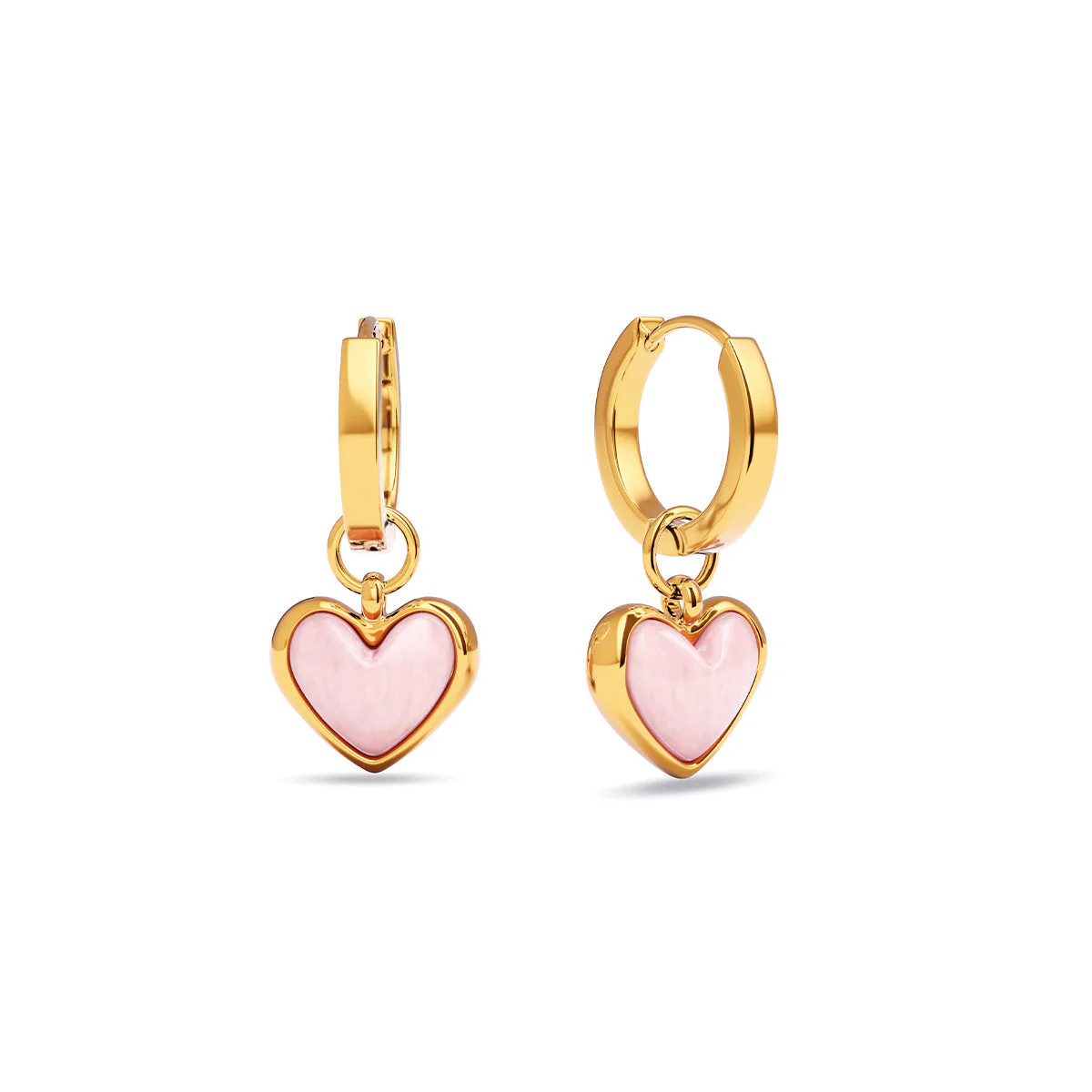 Pale Pink Opal Heart Huggie Earrings (Gold) | Abbott Lyon