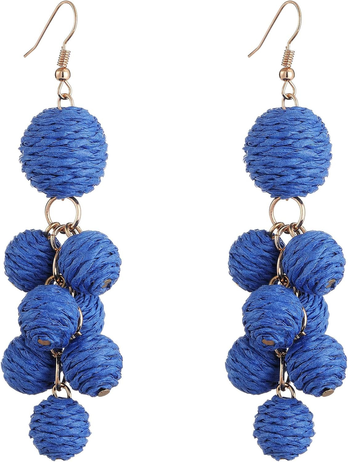 Boho Raffia Thread Balls Earrings - Statement Straw Balls Dangle Earrings, Long Drop Earrings for... | Amazon (US)