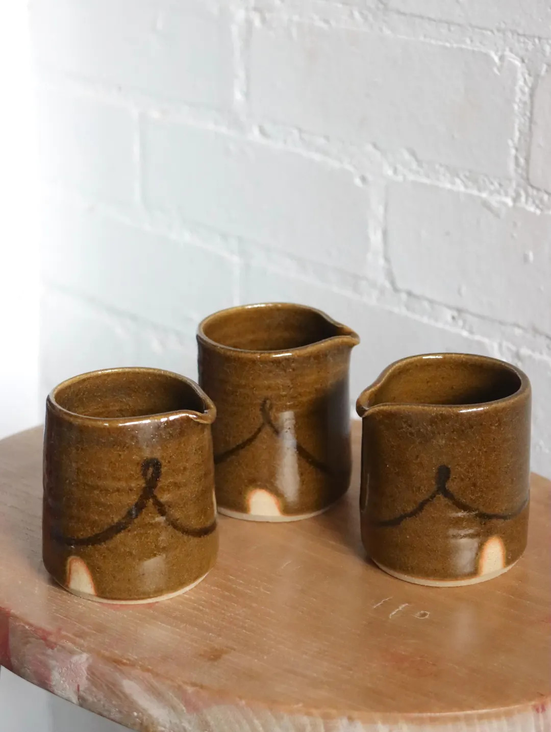 Ceramic Jug in Umber With Oxide Loops Wheel Thrown Handmade 7oz Handle-less - Etsy | Etsy (US)