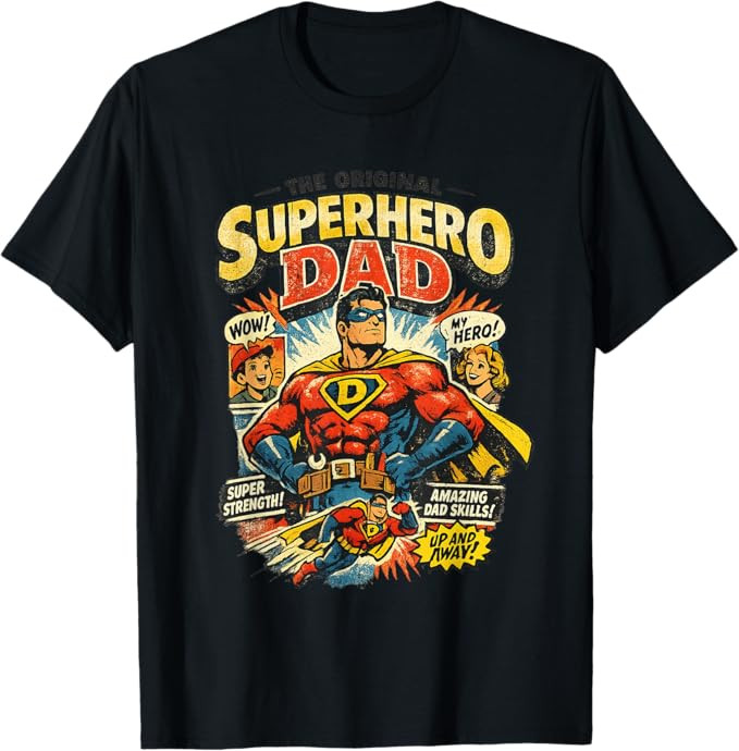 The Original Superhero Dad Vintage Comic Graphic T-Shirt | Amazon (US)