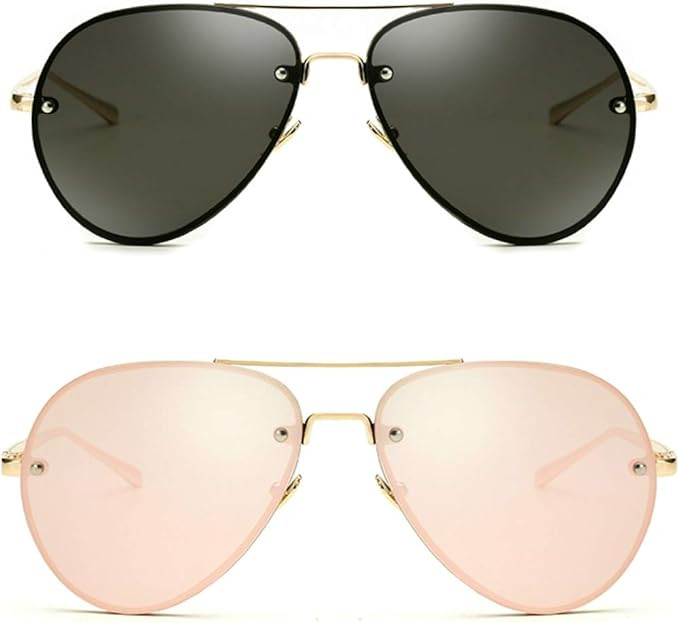 Oversized Aviator Sunglasses Vintage Retro Gold Metal Frame Colorful Lenses 62mm | Amazon (US)