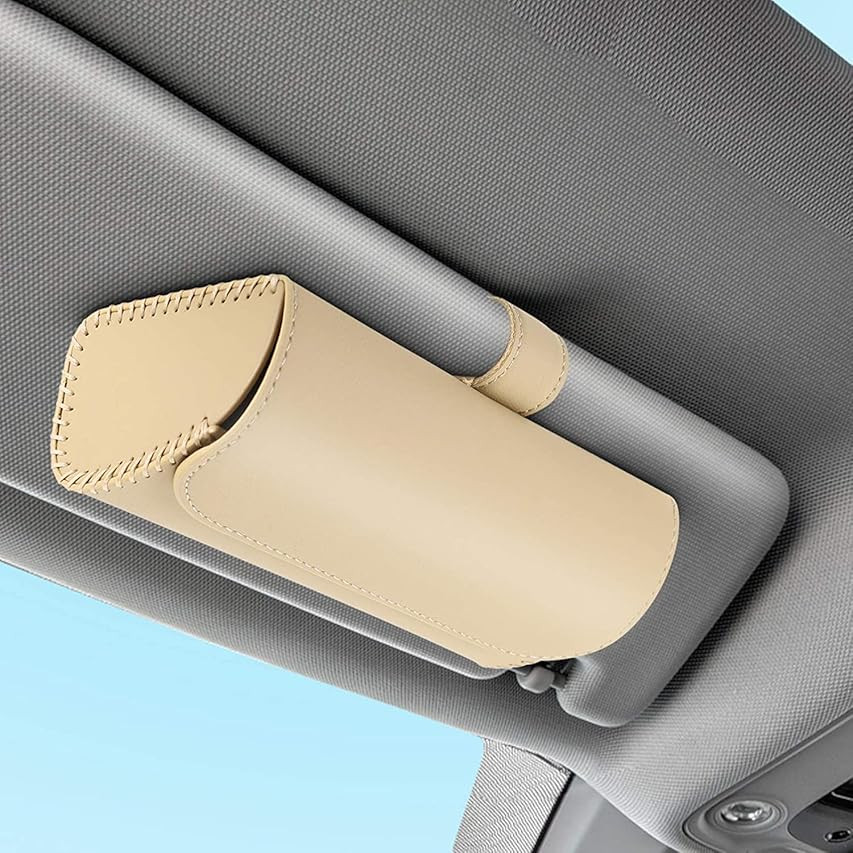 HALOYIVGO Glasses Holder for Car Sun Visor, Leather Sunglasses Clip Storage Case,Automotive Interior | Amazon (US)