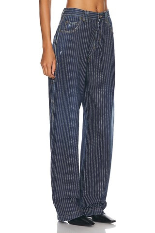 DARKPARK Audrey Pinstriped Barrel Carpenter in Washed Blue Denim | FWRD | FWRD 