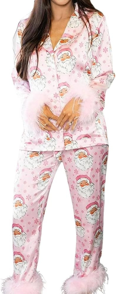 BOPBISGA Santa Claus Printed Pajamas, Feather Pajamas for Women, Womens Long Sleeve Christmas Sat... | Amazon (CA)