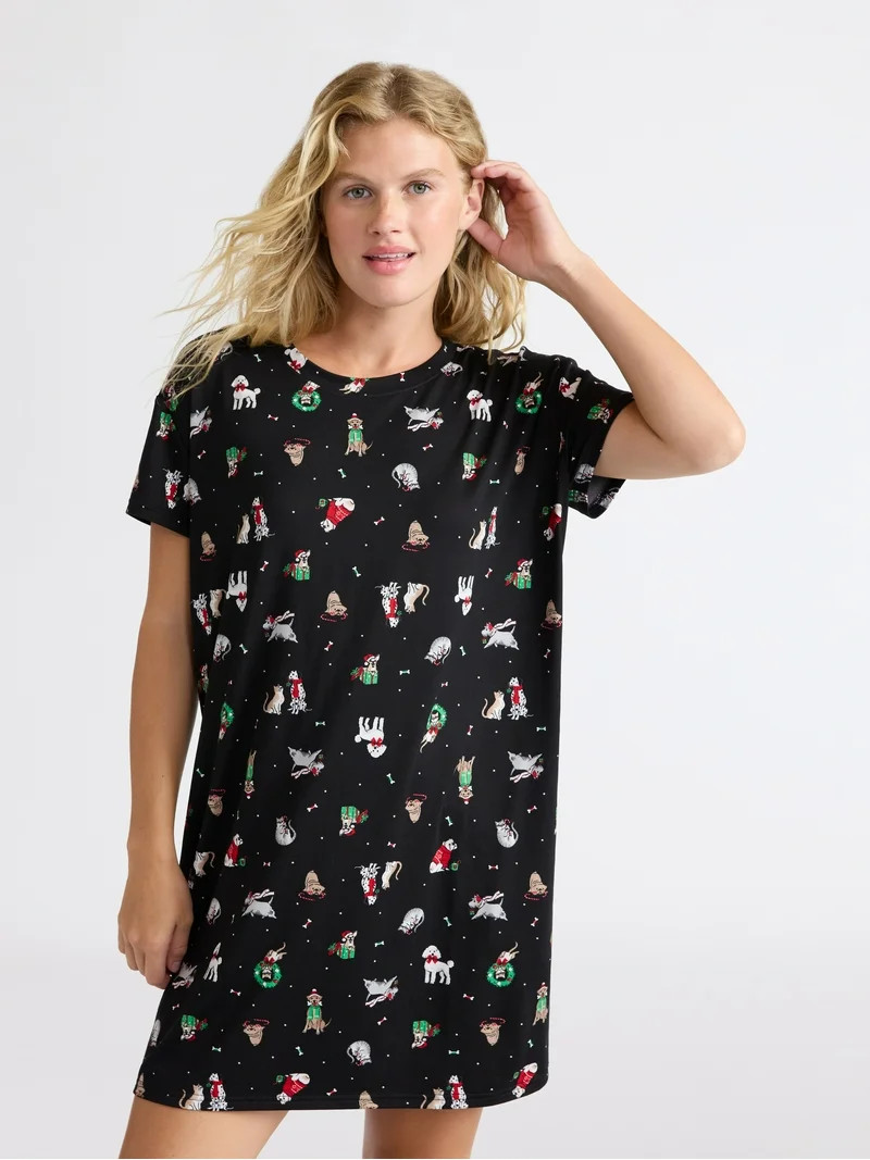 Joyspun Women's Dreamy Soft Collection Sleepshirt with Short Sleeves, Sizes S/M-2X/3X | Walmart (US)