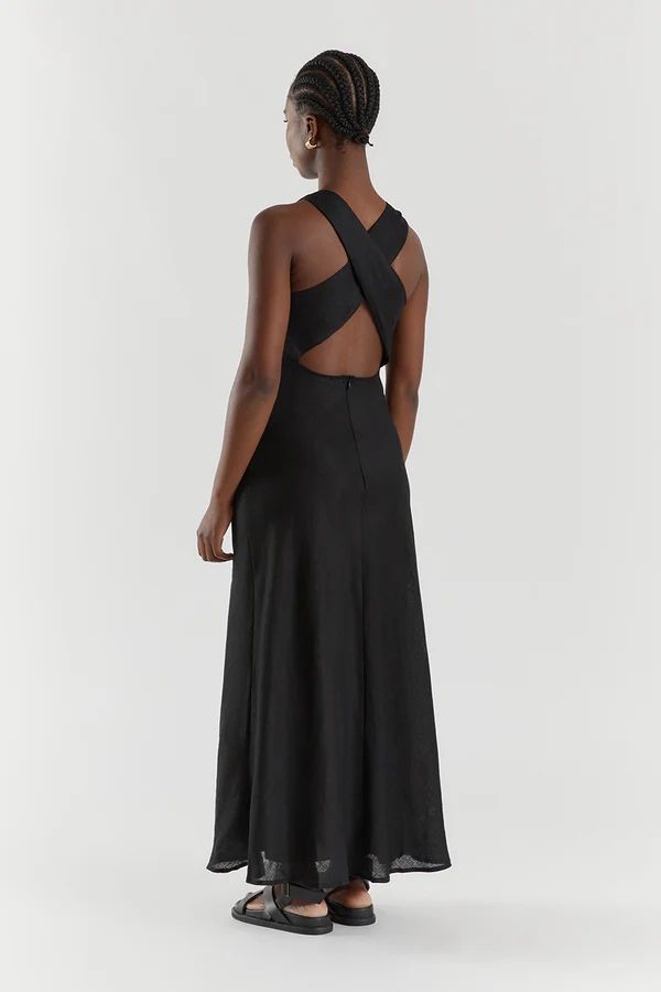 ROSE BLACK LINEN MAXI DRESS | DISSH
