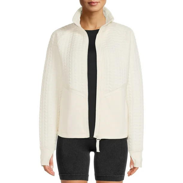 Avia Women's Full Zip Quilted Mixed Media Jacket With Thumbholes | Walmart (US)