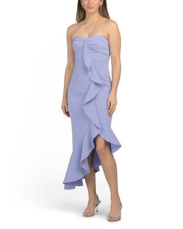 Strapless Crepe Ruffle Cocktail Maxi Dress | Marshalls