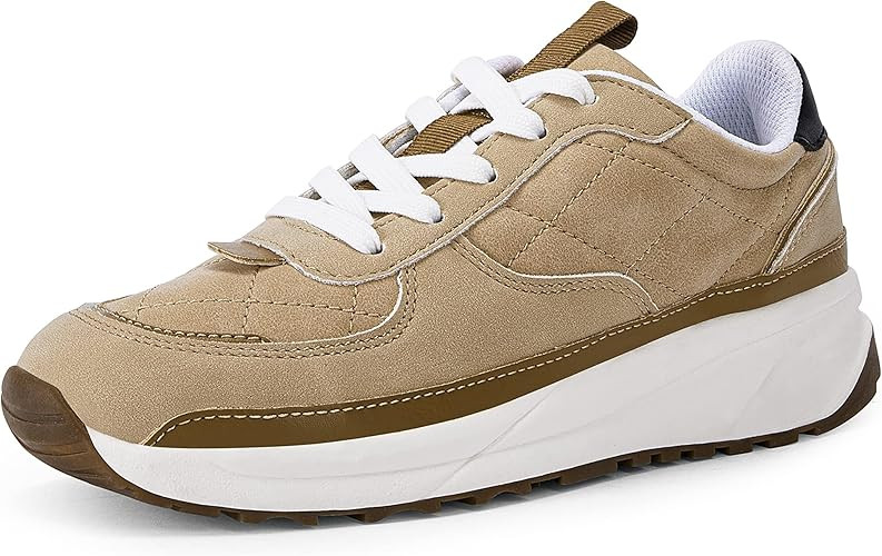 Coutgo Womens Lace Up Platform Sneakers Trendy Athletic Tennis Faux Leather Suede Neutral Comfort... | Amazon (US)