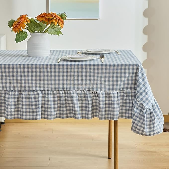Blue Gingham Tablecloth, 100% Washed Cotton, Classic Vintage Decorative Table Cover, Buffalo Plai... | Amazon (US)