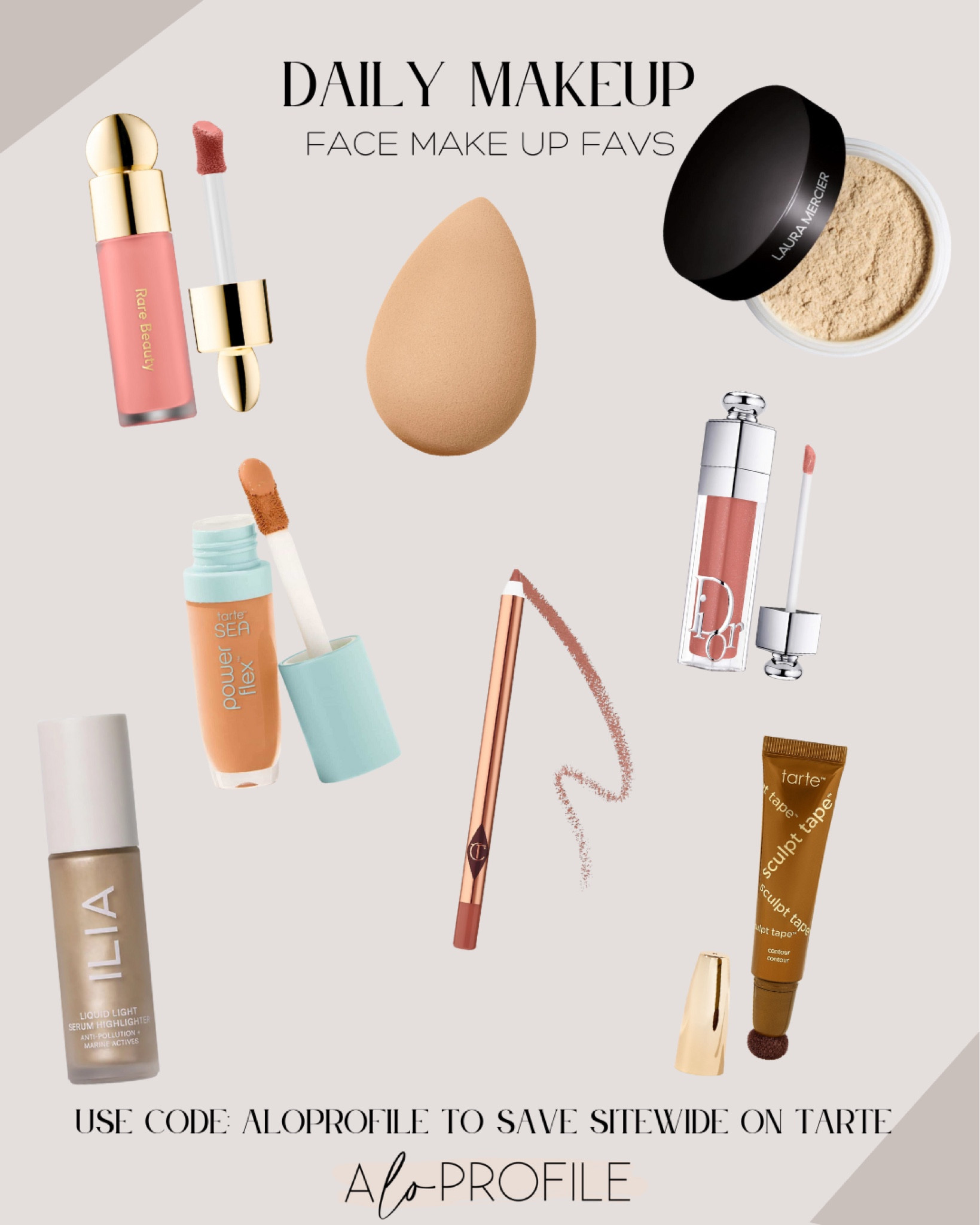 Face makeup for my GRWM today. Use code: ALOPROFILE to save on all Tarte!

SHADE INFO:
Blush: bliss
Contour wand: warm bronze
Highlight: nova
Concealer: 32N
Liner: pillow talk
Lip gloss: rose nude

#LTKbeauty