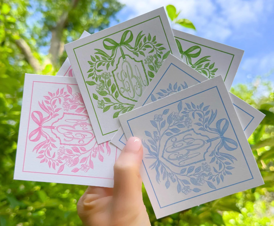 Monogram Floral Bow Tags | Etsy (US)