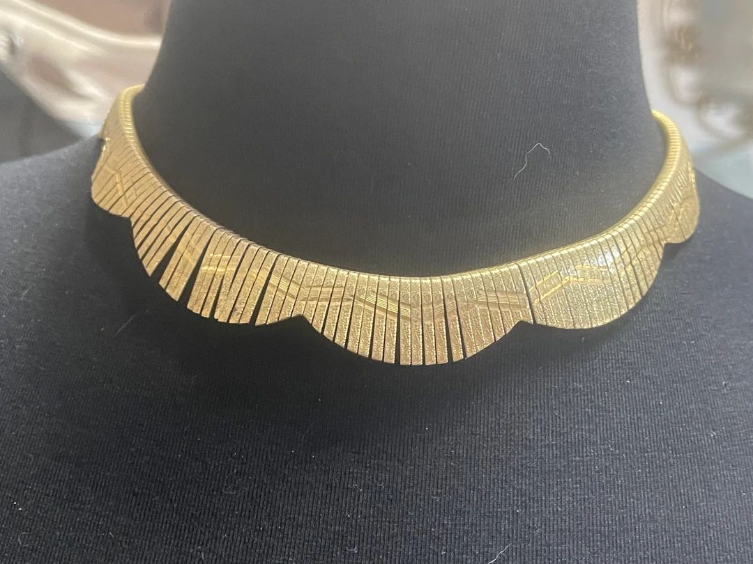 Vintage Wide Choker Necklace Egyptian Revival Soft Gold Tone - Etsy | Etsy (US)
