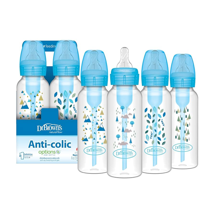Dr. Brown's Natural Flow Anti-Colic Options+ Narrow Baby Bottle, Blue Nature, 8 oz/250 mL, with L... | Amazon (US)