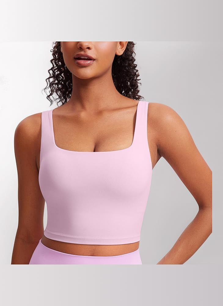 CRZ YOGA Women's Butterluxe Square Neck Sports Bra Padded Wireless Crop Top Gym Workout Tank Tops... | Amazon (UK)