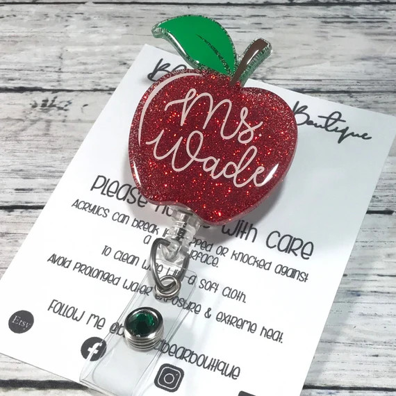 Teacher Badge Reel | Personalized Apple Badge Reel | Glitter Badge Reel | Teacher Appreciation Ba... | Etsy (US)