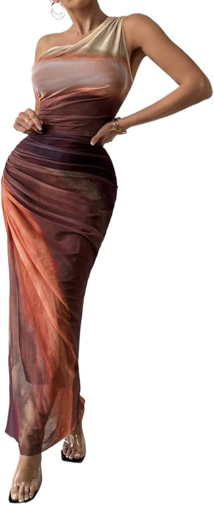 2024 Women's Sexy Dress Sleeveless Women One-Shoulder Slim Fit Ruched Cocktail Party Dress | Amazon (US)