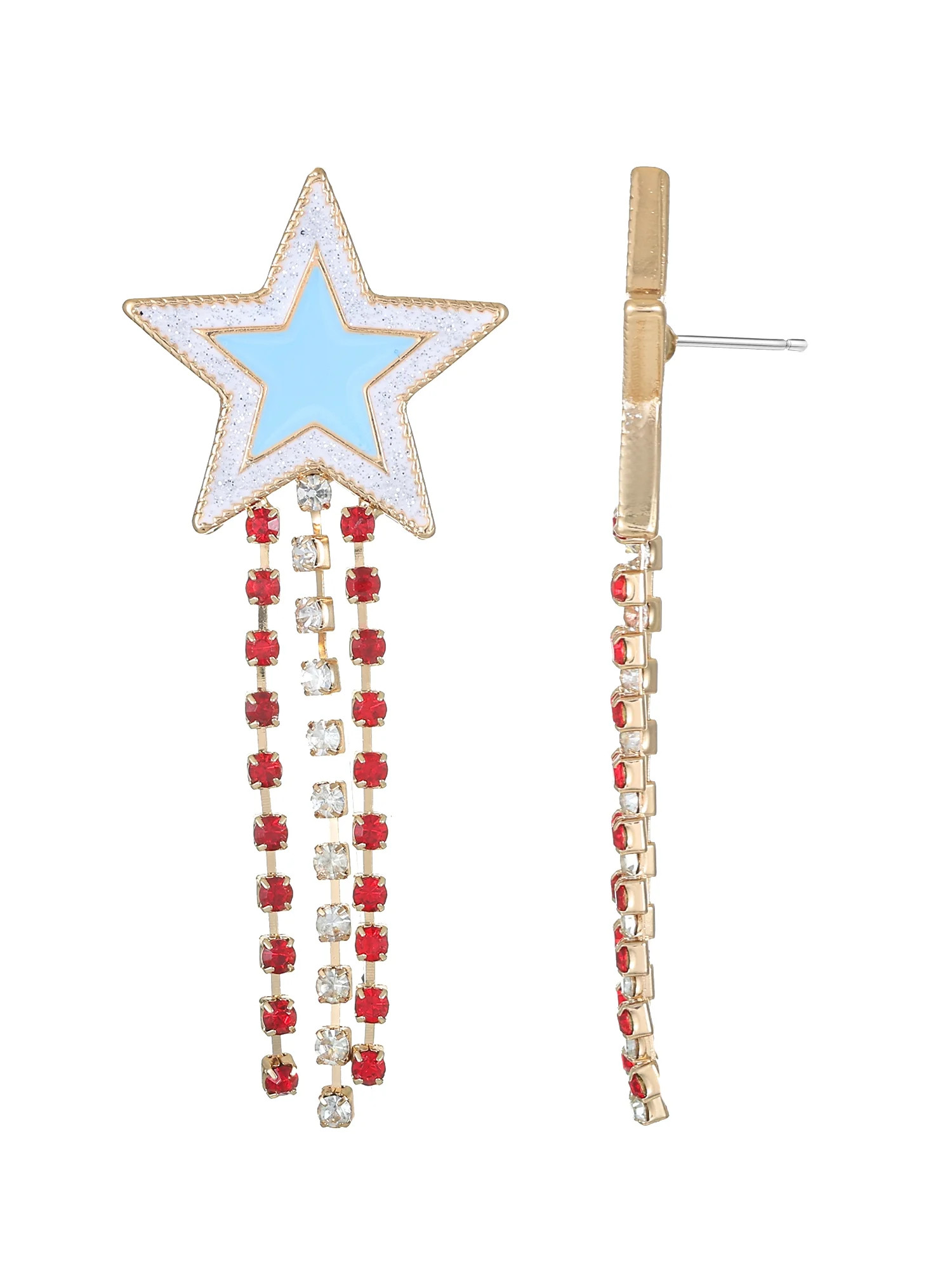 Way to Celebrate Americana Patriotic Star Crystal Drop Earrings - Walmart.com | Walmart (US)