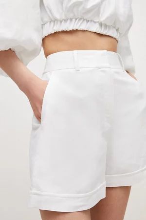 Tailored Linen Blend High Waist Shorts | Karen Millen US