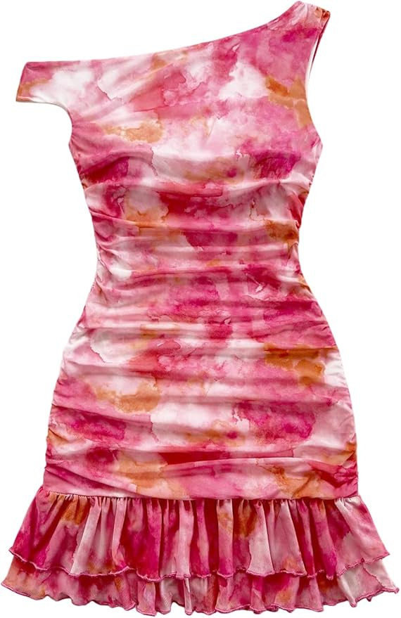 Milumia Women's Tie Dye Off Shoulder Bodycon Mini Dress Ruched Sleeveless Summer Tank Dresses | Amazon (US)