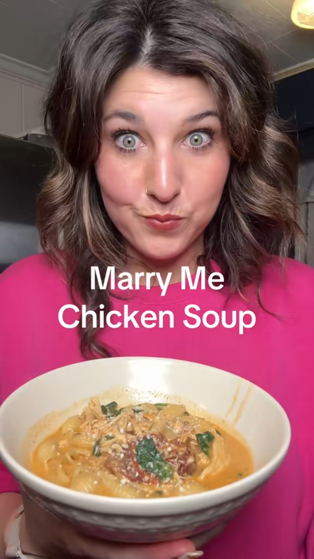 Marry Me Chicken Soup 

Marry Me Chicken Soup
1/2 onion
1 tbsp oil from sun dried tomatoes 
Spoon of jarlic 
One box of medium shells
Italian seasoning 
Smoked cayenne 
Garlic powder
Kinders Butter Garlic 
Salt
Onion powder
Rotisserie Chicken 
48oz chicken stock 
1 cup of heavy whipping cream 
2oz cream cheese 
2 cups spinach 

#LTKmomlife #LTKfoodie