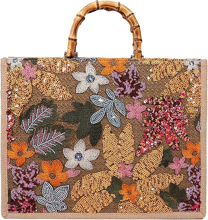 QZUnique Women Tote Bag Sequin Grass Bag Weaving Summer Beach Bag Handbag Women's Vacation Should... | Amazon (US)