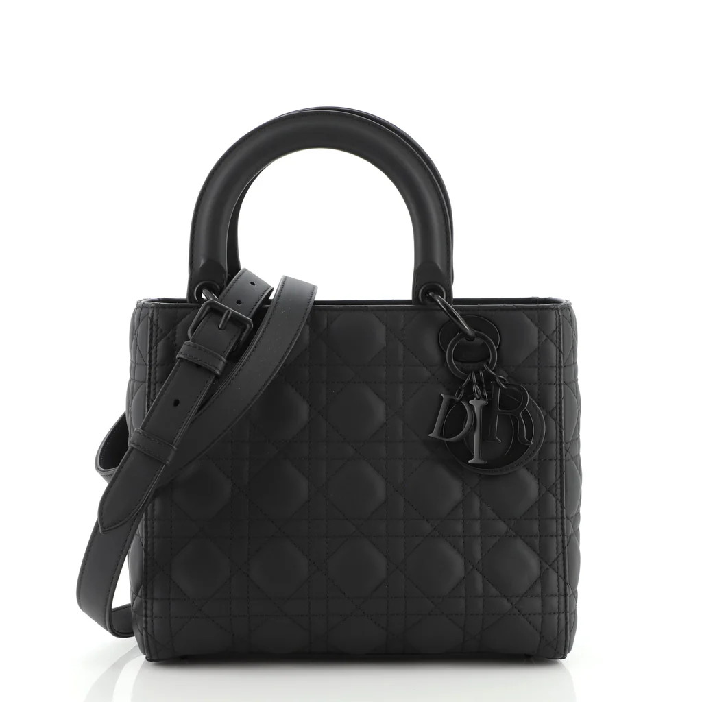 Christian Dior Ultra Matte Lady Dior Bag Cannage Quilt Calfskin Medium Black 11197357 | Rebag