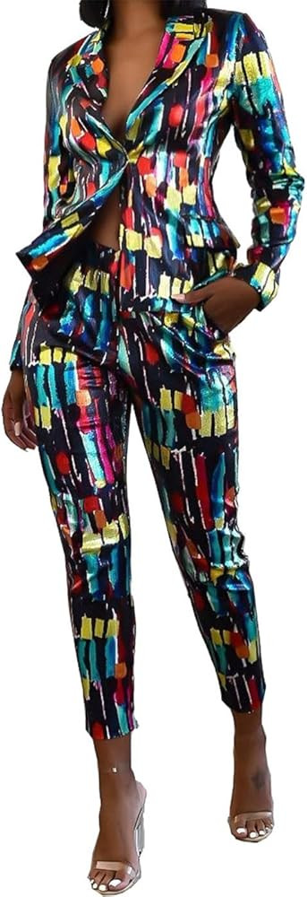 2 Piece Outfits for Women Long Sleeve Solid Color Blazer with Pants Casual Elegant Business Suit ... | Amazon (US)