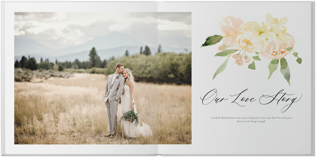 Watercolor Floral Wedding Photo Book: 10x10 Premium Leather Cover Deluxe Layflat Shutterfly | Shutterfly