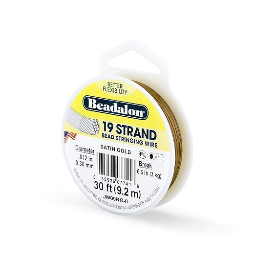 Beadalon Bead Stringing Wire - .012 in / .30 mm, Satin Gold, 30ft / 9.2m | 19 Micro-Wire Strands,... | Amazon (US)