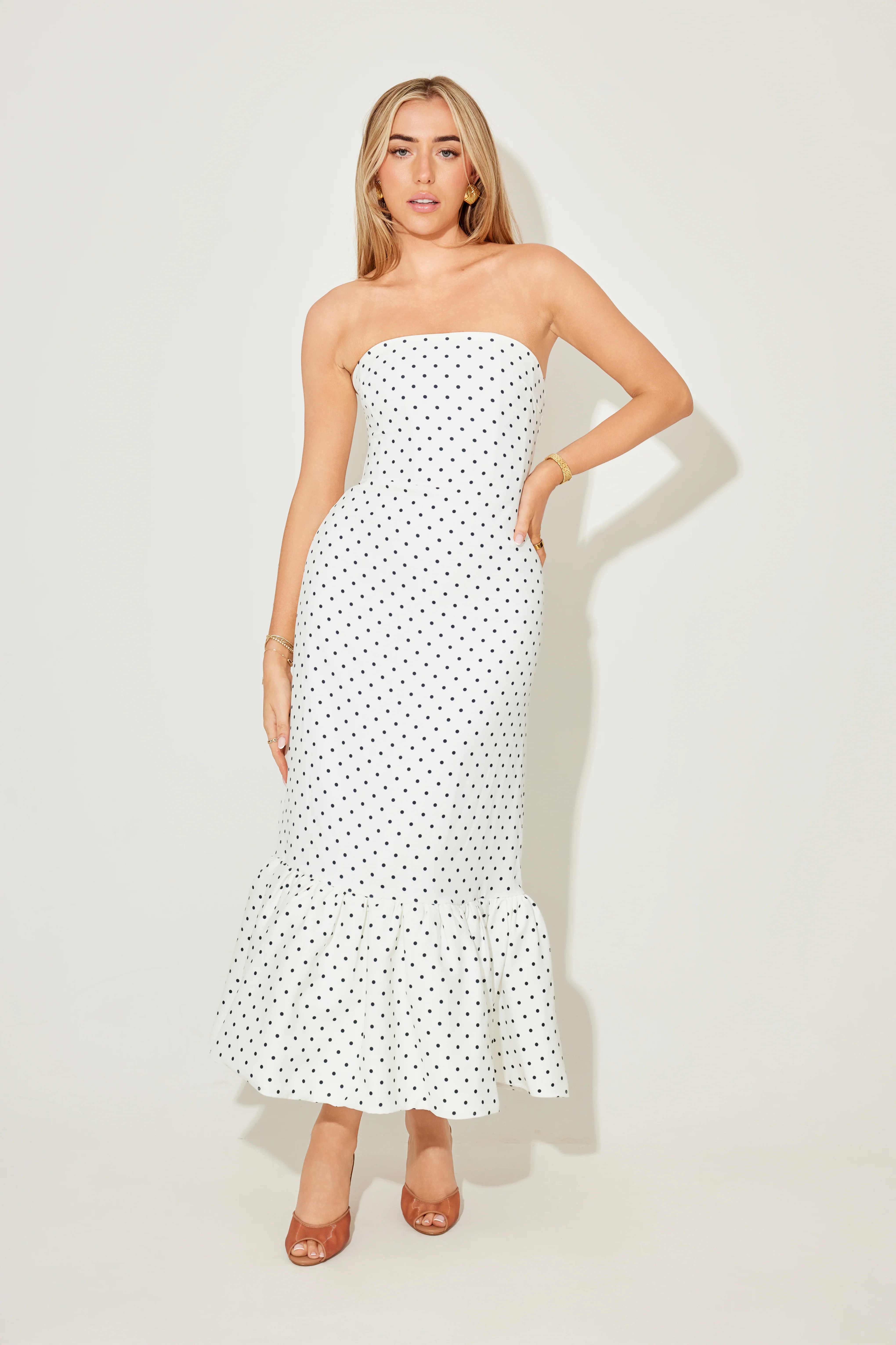 The Ultimate Muse Strapless Peplum Hem Midi Dress | Odd Muse