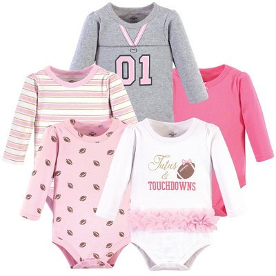 Little Treasure Baby Girl Cotton Long-Sleeve Bodysuits 5pk, Tutus Touchdowns, 0-3 Months | Target
