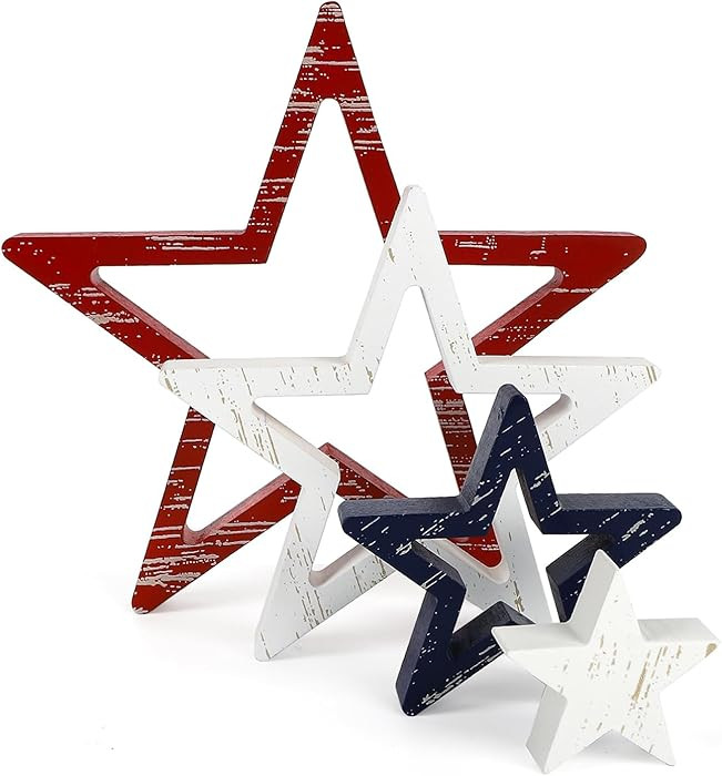 COCHIE 4th of July Decorations Stars Set of 4, Red White Blue Decor, Patriotic Memorial Day Star ... | Amazon (US)
