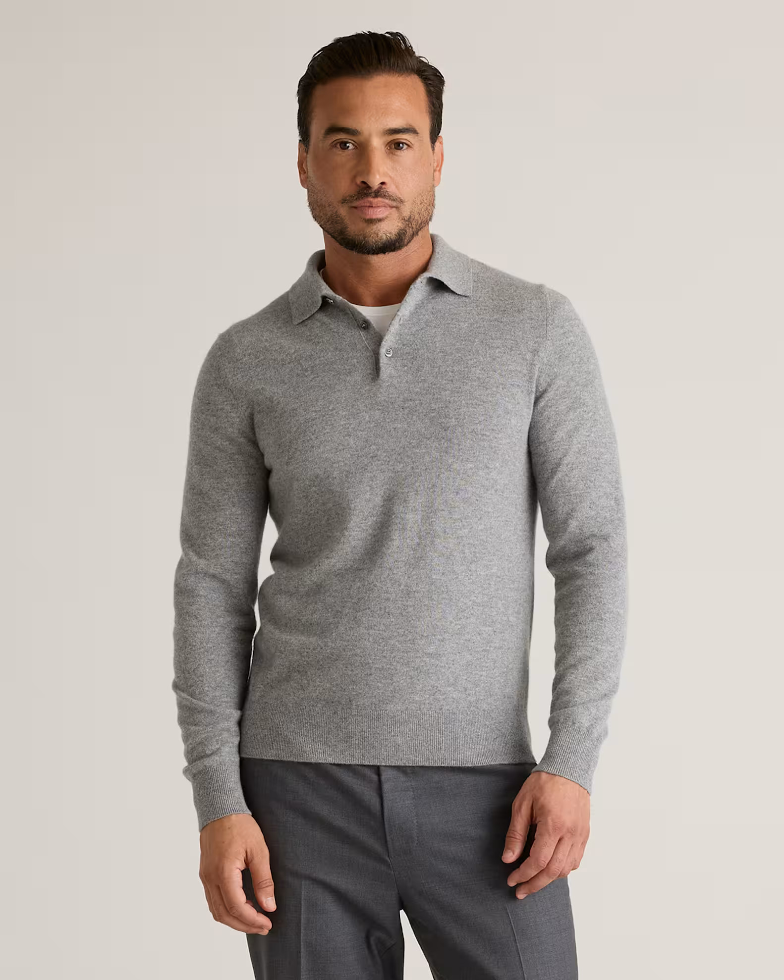 Mongolian Cashmere Polo Sweater in Heather Grey | Quince