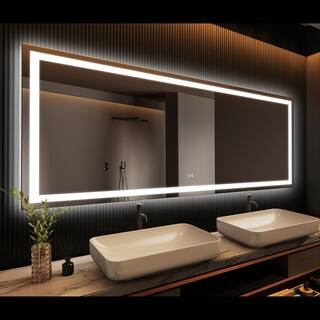 55 in. W x 36 in. H Rectangular Frameless LED Light with 3-Color and Anti-Fog Wall Mounted Bathro... | The Home Depot