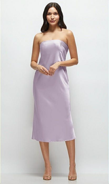 Strapless Midi Bias Column Dress with Peek-a-Boo Corset Back in Lilac Haze | The Dessy Group