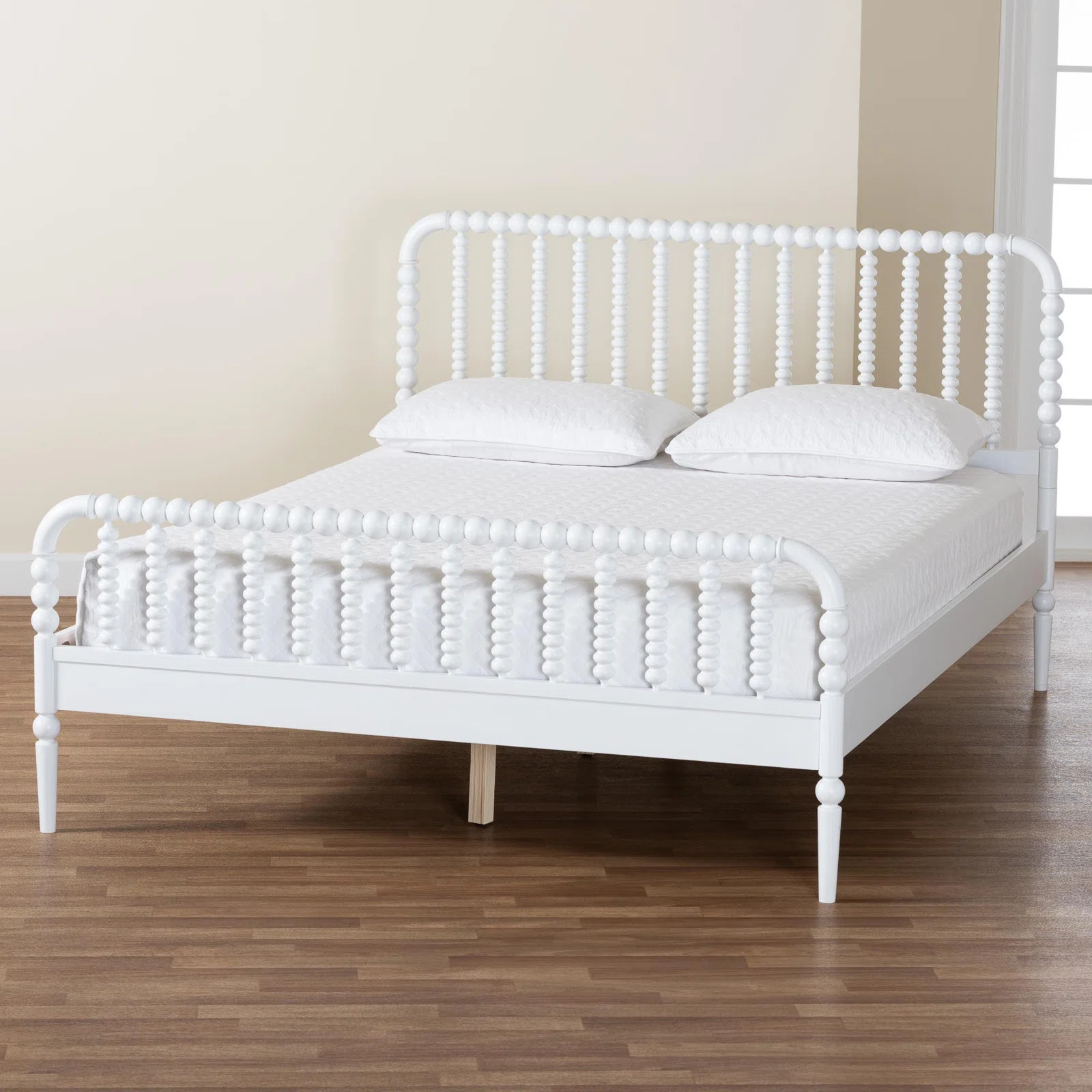 August Grove® Baxton Studio Lucera Mid-Century White Queen Size Bobbin Bed | Wayfair | Wayfair North America