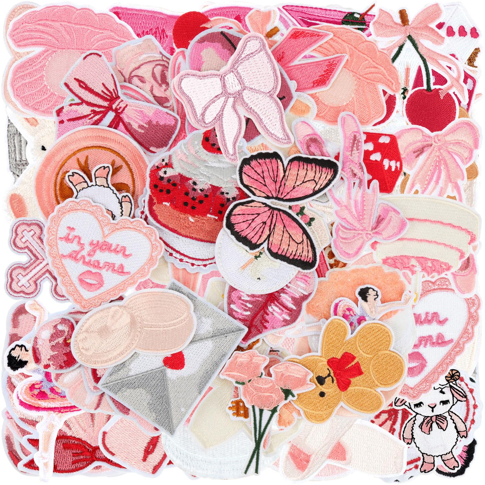 40 Pcs Coquette Iron on Patches Pink Ballet Butterfly Embroidered Lip Cherry Rose DIY Craft Gifts... | Amazon (US)