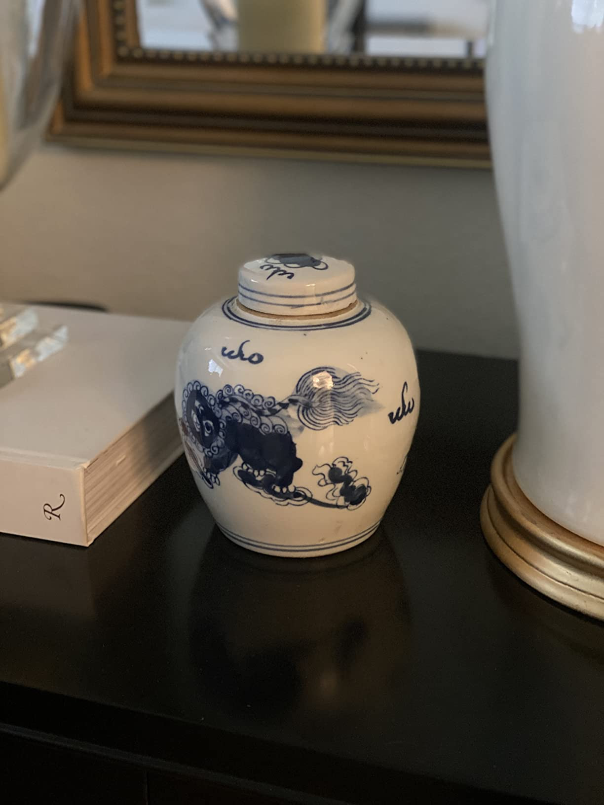 Festcool Retro Antique Like Style Blue and White Porcelain Lion Dancing Ceramic Covered Ginger Ja... | Amazon (US)