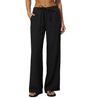 QINSEN Women's Wrinkle-Free Wide Leg Palazzo Pants High Rise Flowy Drape Drawstring Elastic Waist... | Amazon (US)