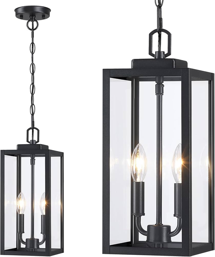 15'' Large Outdoor Pendant Light 2-Light, Modern Black Metal Outside Chandelier Exterior Hanging ... | Amazon (US)