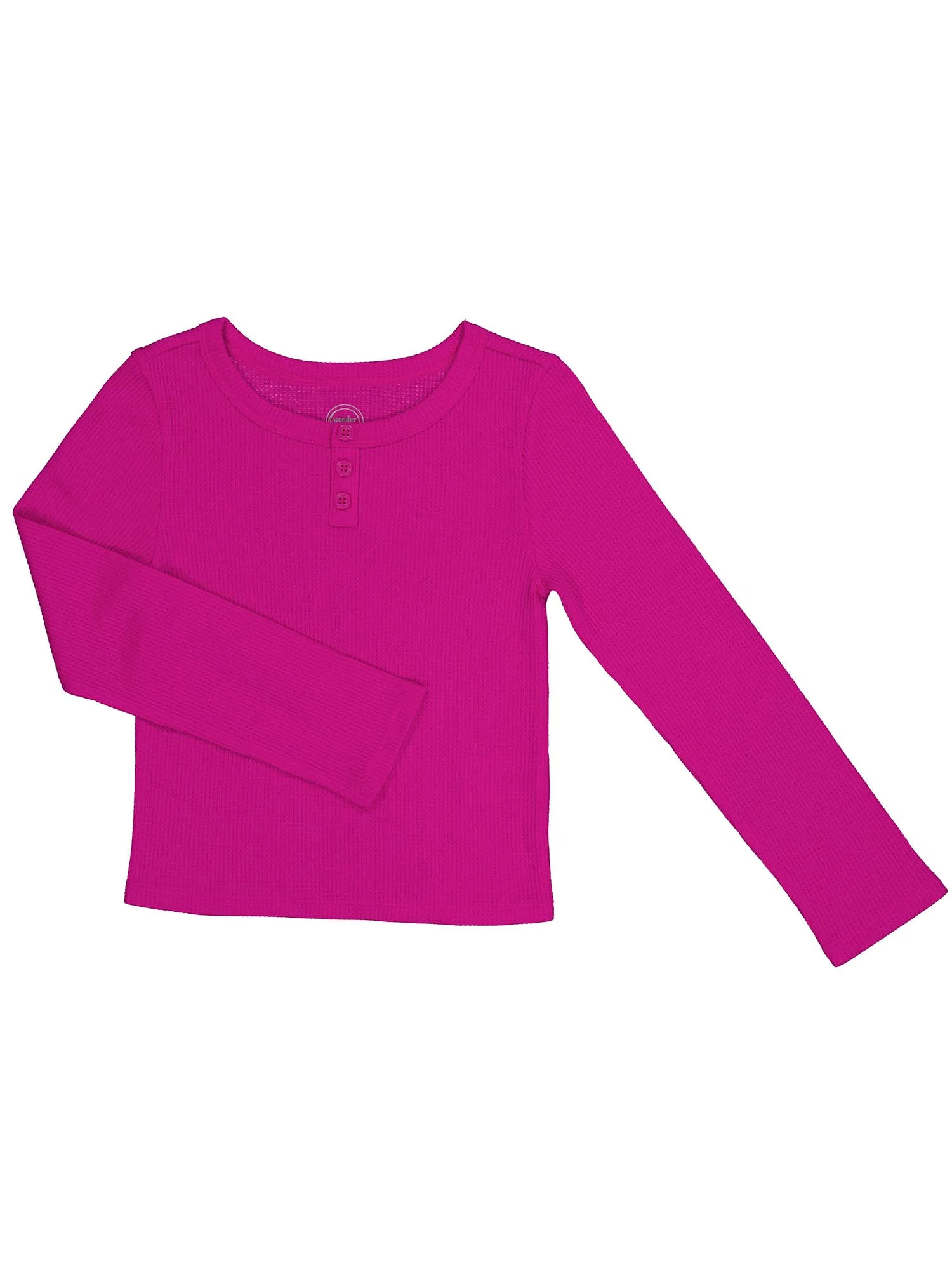 Wonder Nation Girls Long Sleeve Waffle Henley Knit Top, Sizes 4-18 & Plus | Walmart (US)